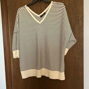 Lane Bryant Cream and Black Striped V-Neck Sweater